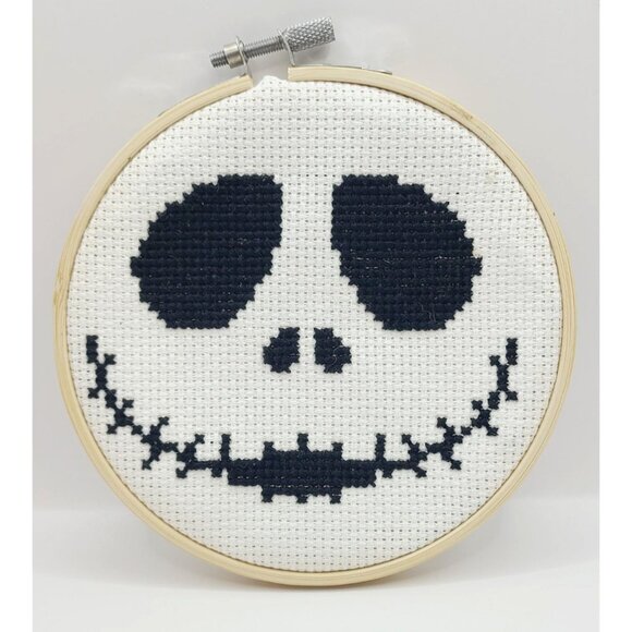 Handmade Other - Jack Skellington Cross-Stitch Art In 5-Inch Wooden Hoop Handmade By Me